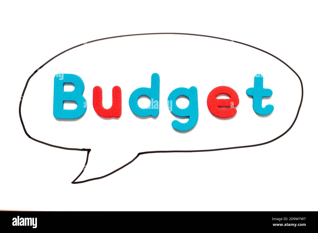 Alphabet letter with word budget in black line hand drawing as bubble