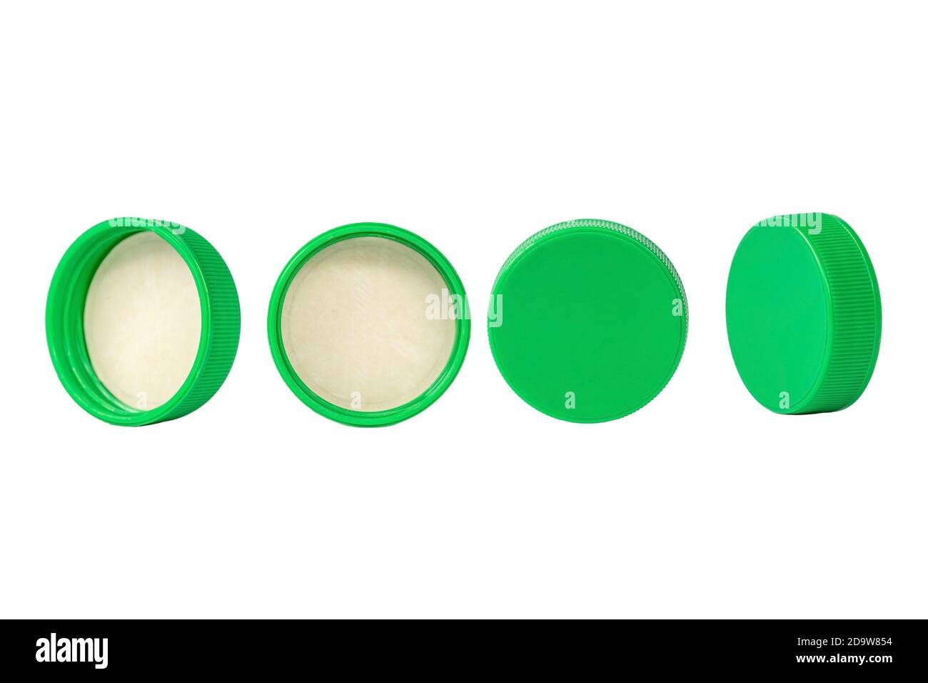 Green plastic bottle cap isolated on white background. Stock Photo