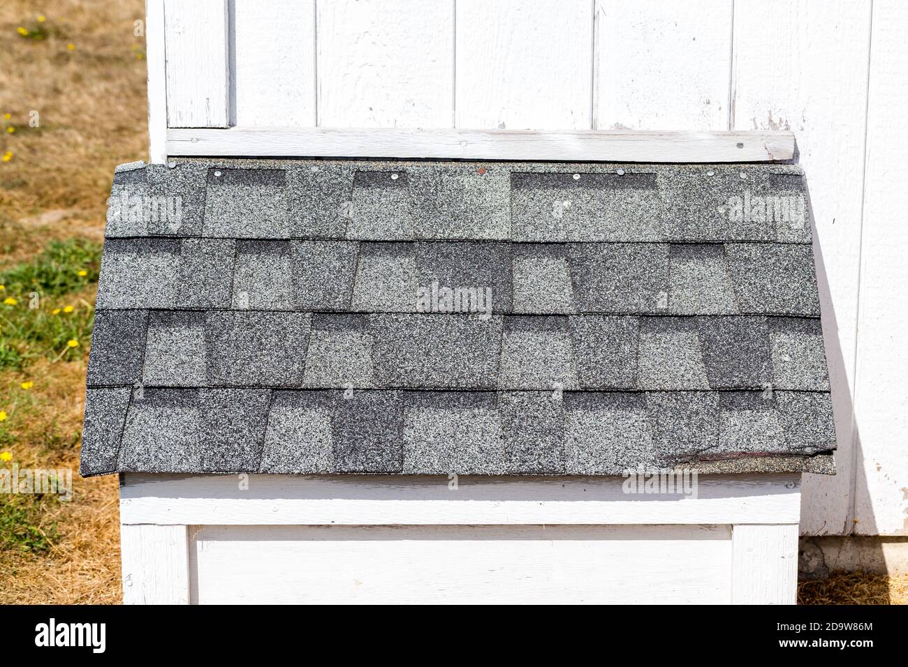 Composite roof shingles on a shed Stock Photo