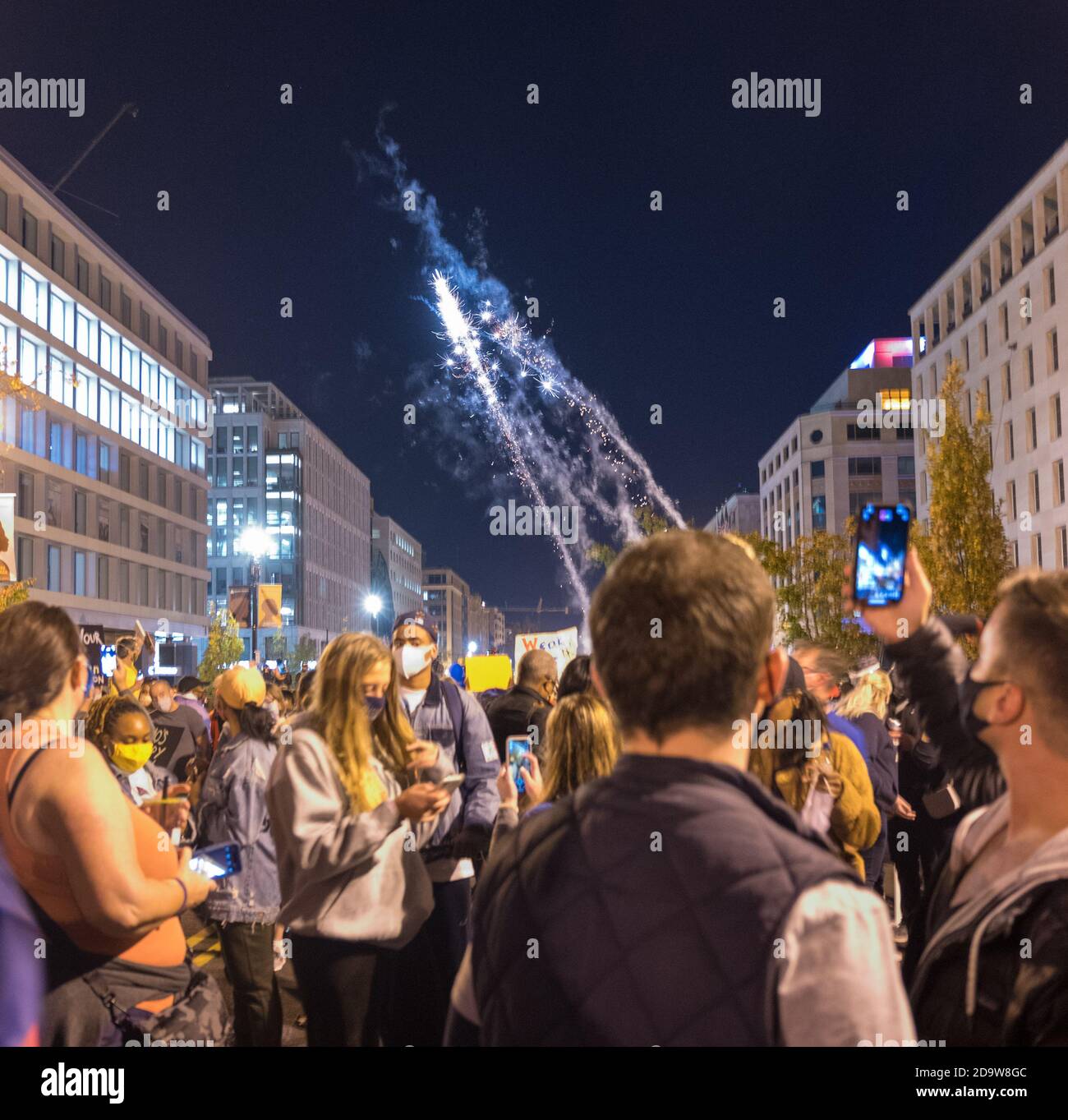 November 07, 2020, Washington, DC -- Celebrations continued in Washington, DC after the announcement that JoeBiden is the new President-Elect. Stock Photo