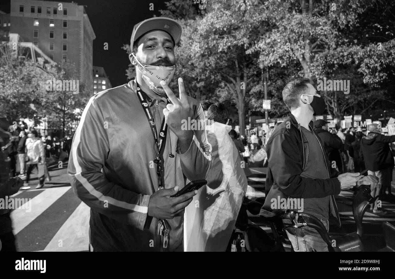 November 07, 2020, Washington, DC -- Celebrations continued in Washington, DC after the announcement that JoeBiden is the new President-Elect. Stock Photo