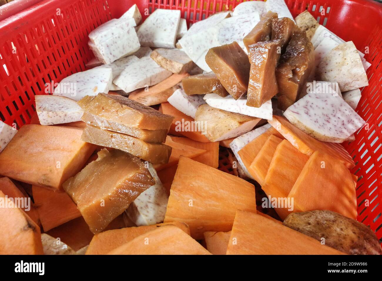 Ingredients for fried glutinous rice cake includes yam and potatoes Stock Photo