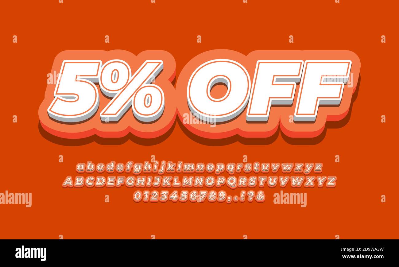 5% off sale discount promotion text 3d light orange Stock Vector