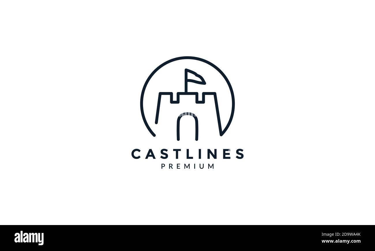 castle line outline with unique logo vector icon illustration Stock Vector