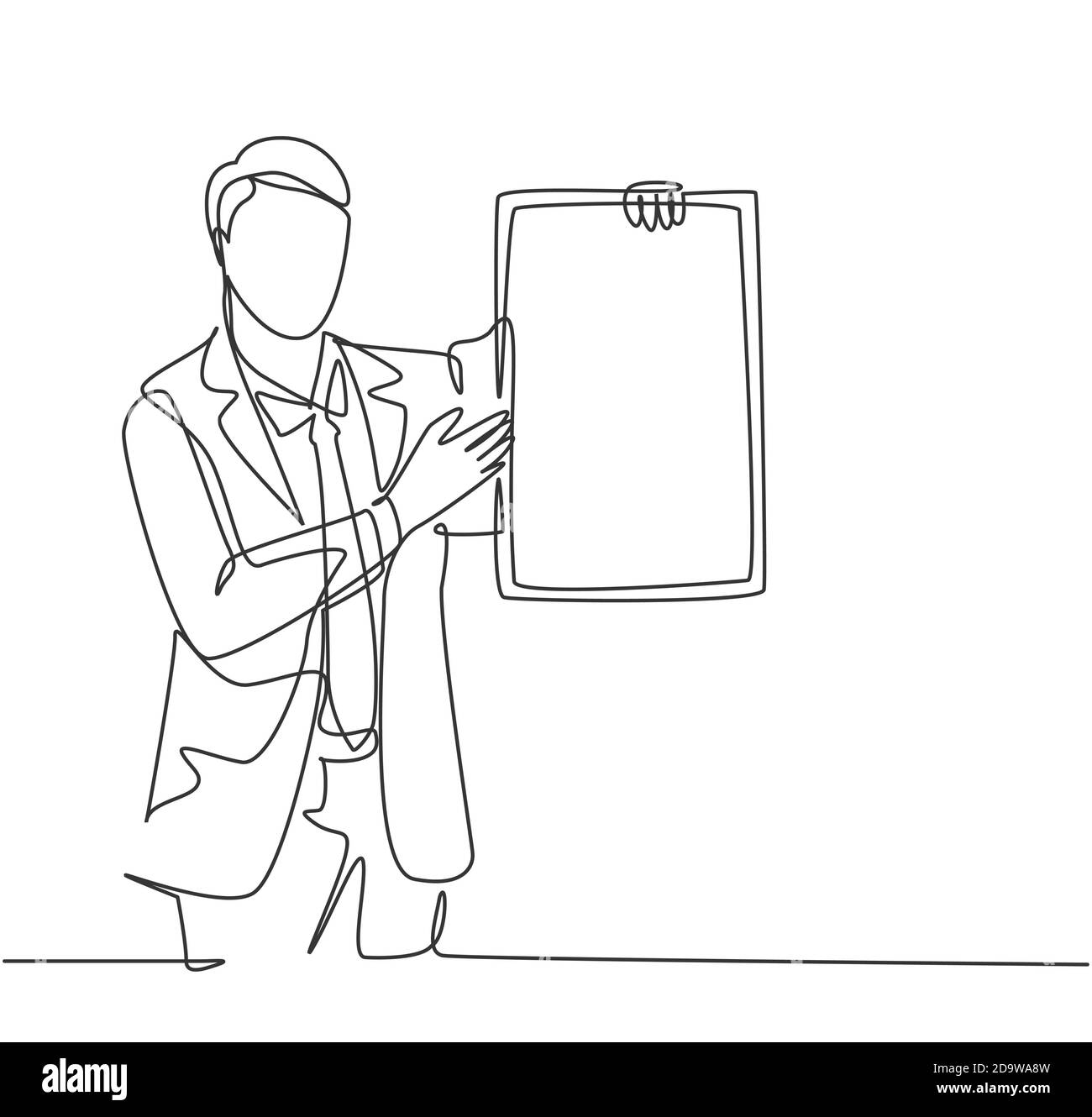 Single continuous line drawing of young presenter giving