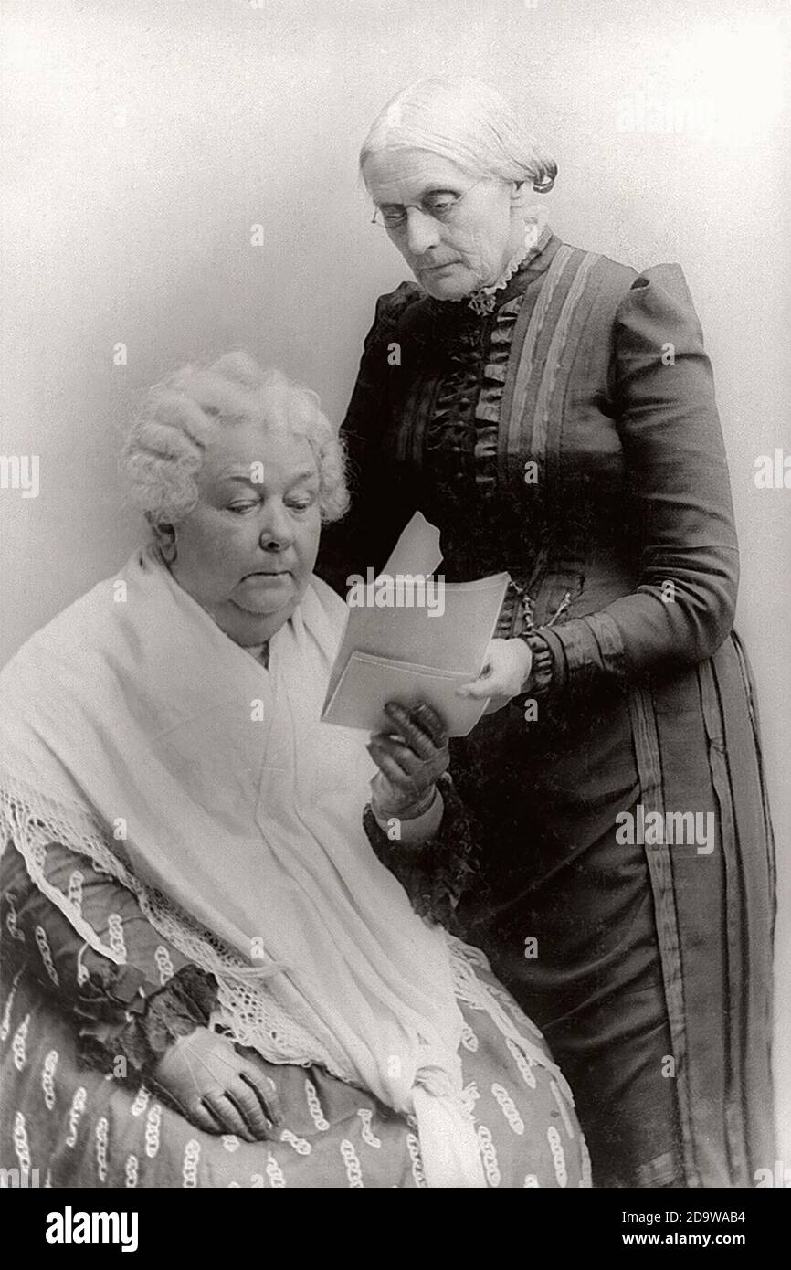 Elizabeth Cady Stanton (seated) with Susan B. Anthony (standing), circa 1900 Stock Photo