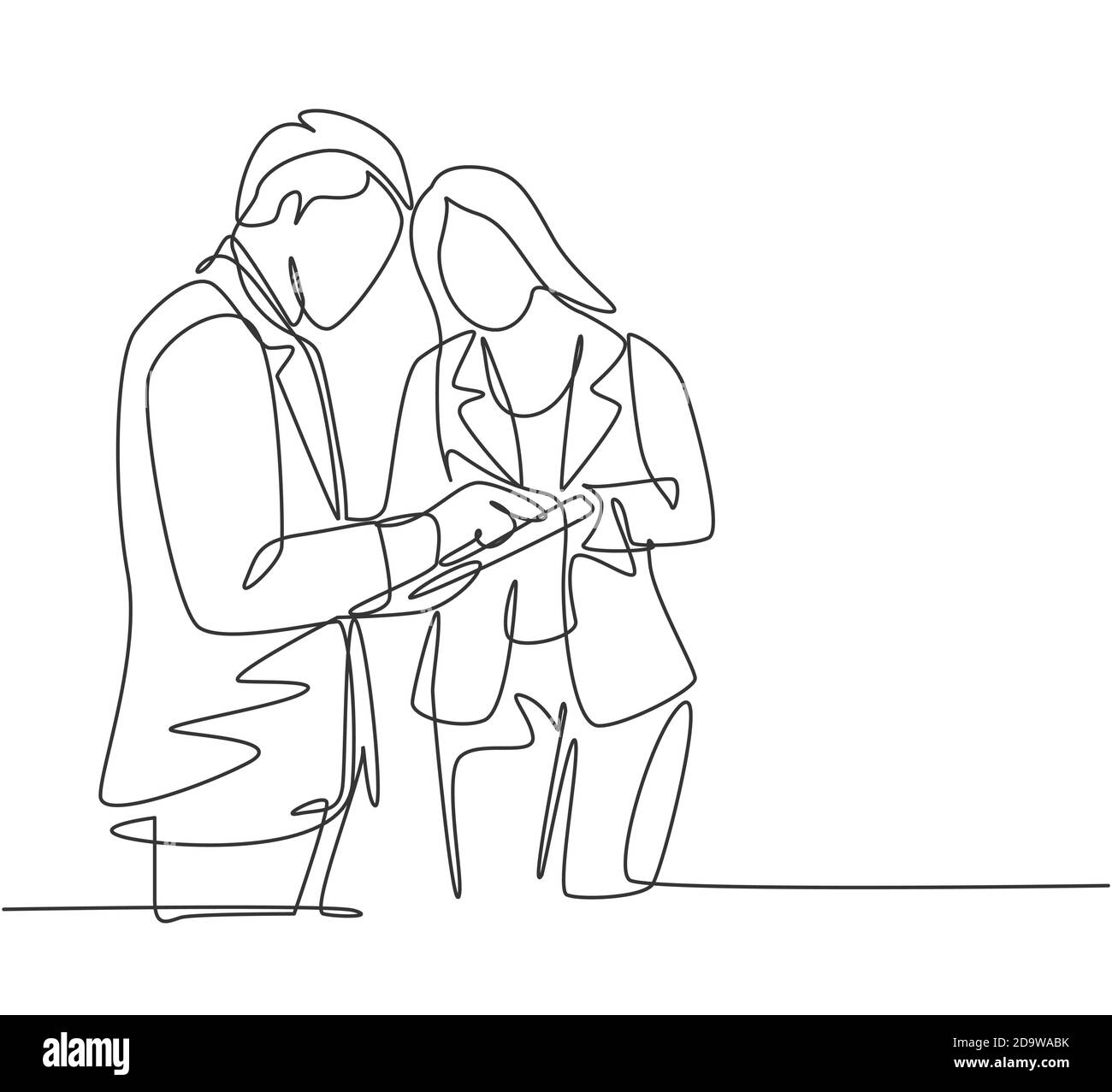 Single continuous line drawing of two young male and female director  watching company growth chart on screen tablet. Business growth concept  Stock Vector Image & Art - Alamy