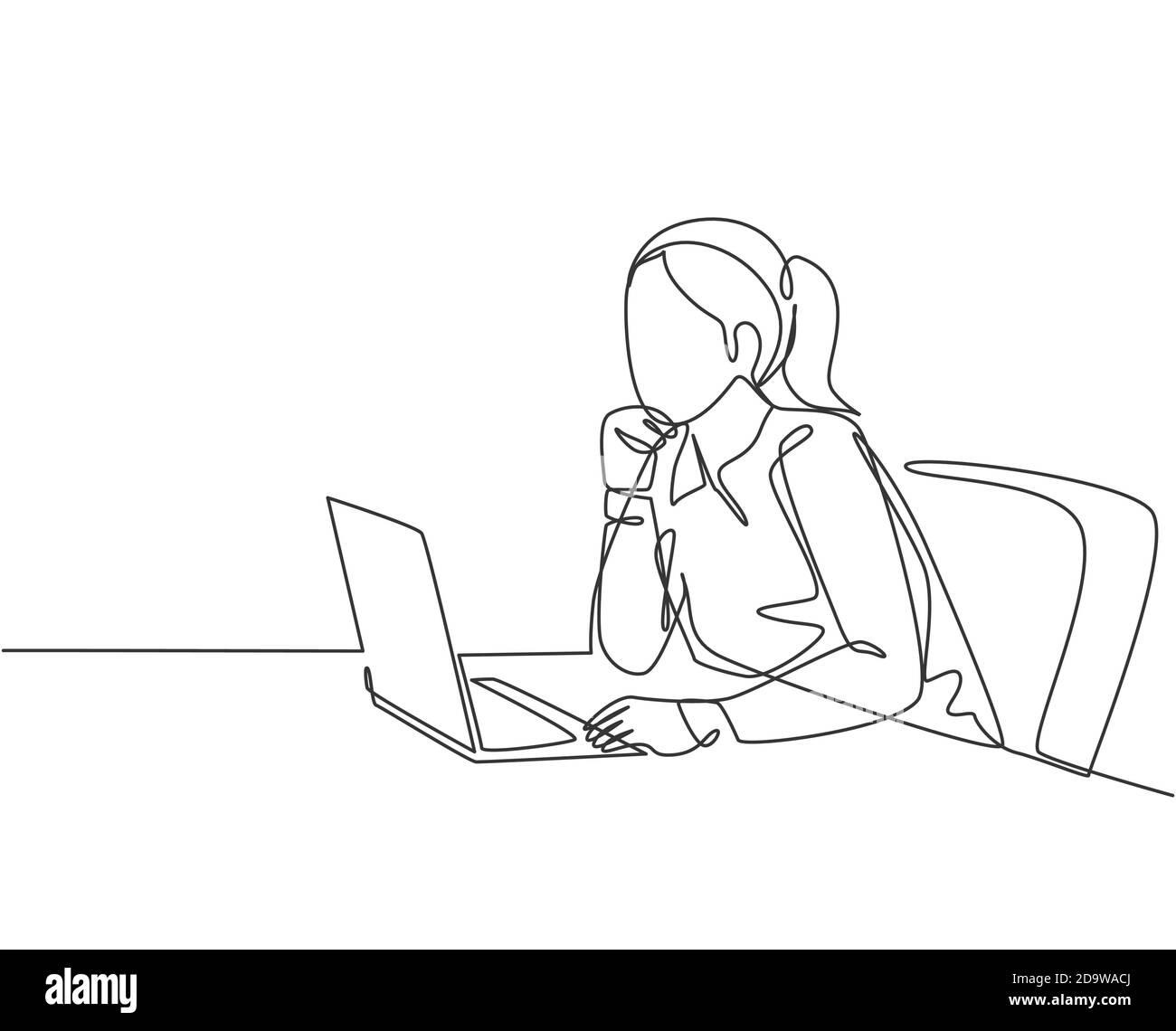 Hand drawing teen girl standing and thinking Vector Image