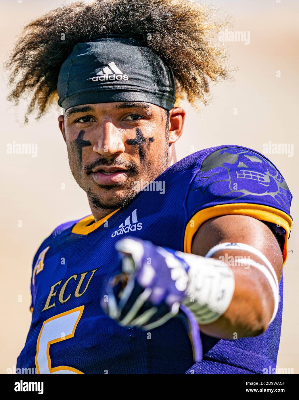 East Carolina Pirates wide receiver C.J. Johnson (5) before the NCAA college  football game between Tulane and ECU on Saturday November 7, 2020 at  Dowdy-Ficklen Stadium in Greenville, NC. Jacob Kupferman/(Photo by