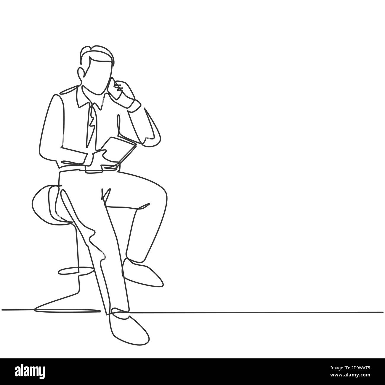 Single continuous line drawing of young businessman sitting relax on ...
