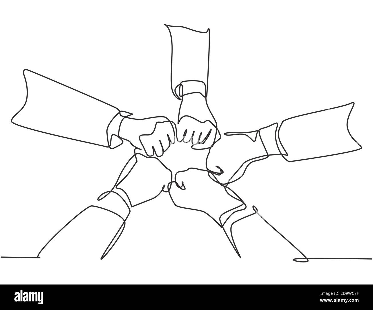 One continuous line drawing group of young male and female business