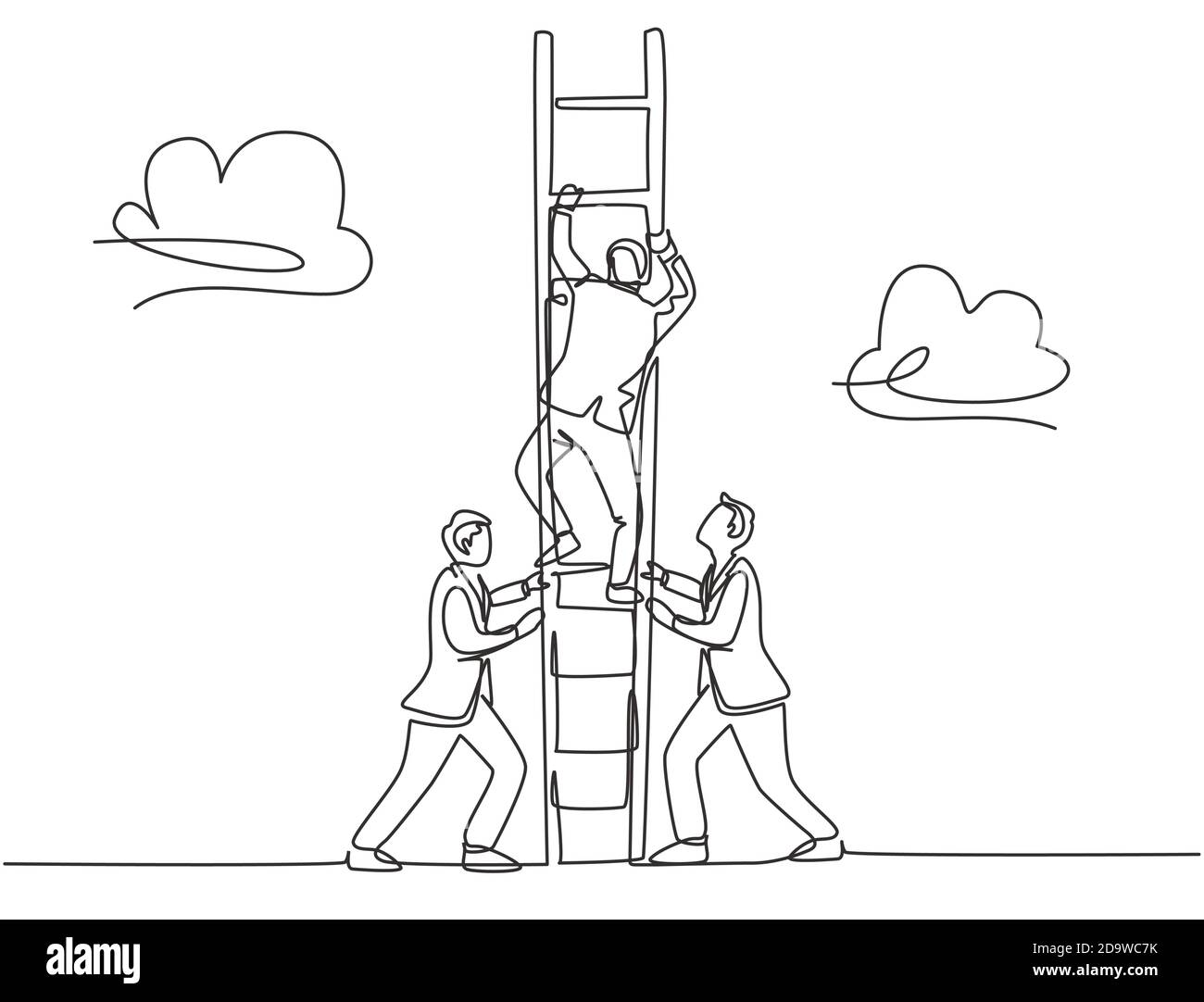 One continuous line drawing of team members support their leader to climb  the ladder to reach the sky to reach the success. Trendy business teamwork  Stock Vector Image & Art - Alamy