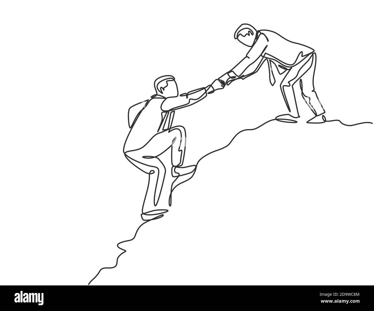 Single continuous line drawing young male energetic businessman holding  hands his partner to help climbing the hill. Trendy teamwork support  concept Stock Vector Image & Art - Alamy