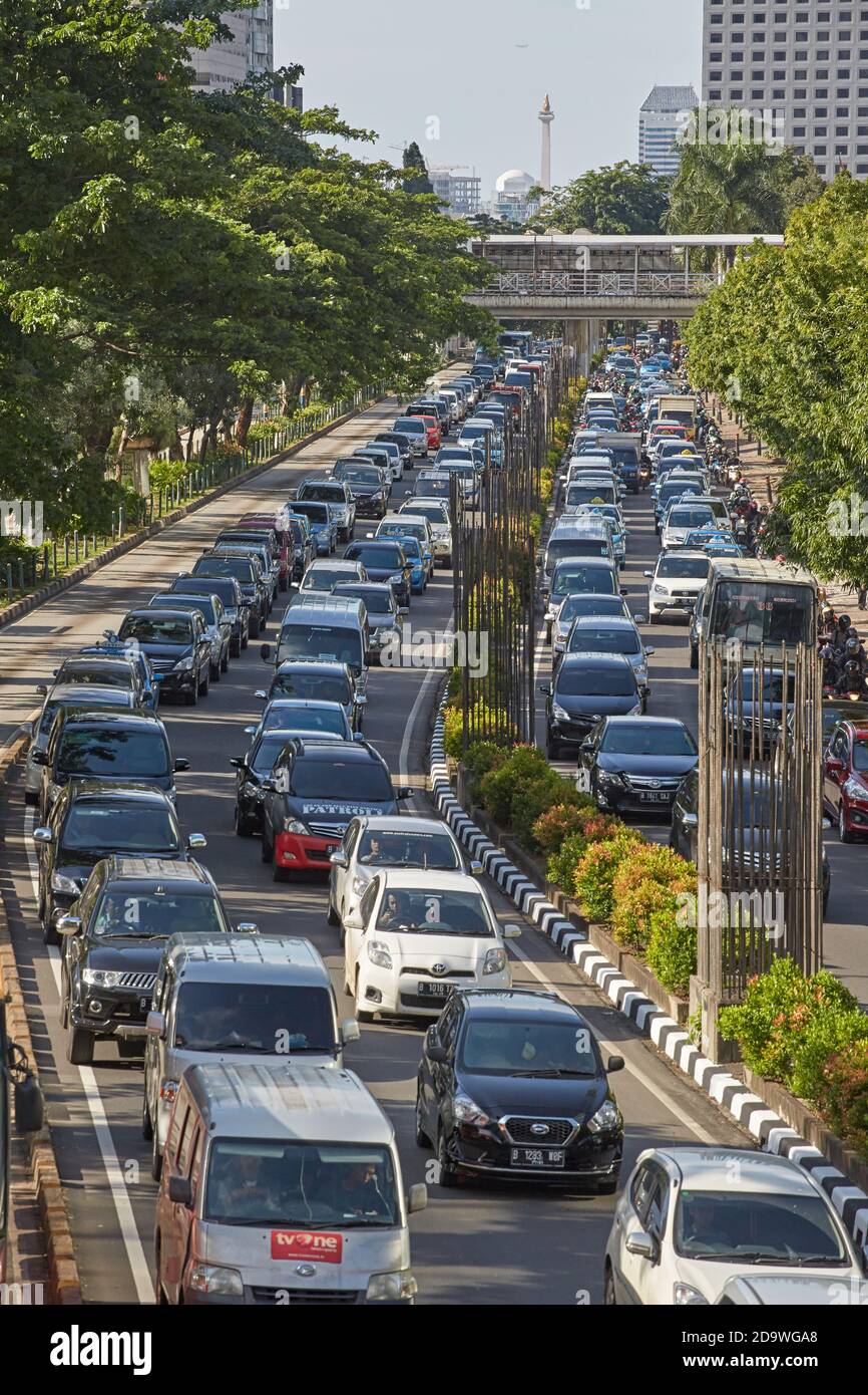 Jakarta, Indonesia, March 2016. A traffic jam on one of the city's main