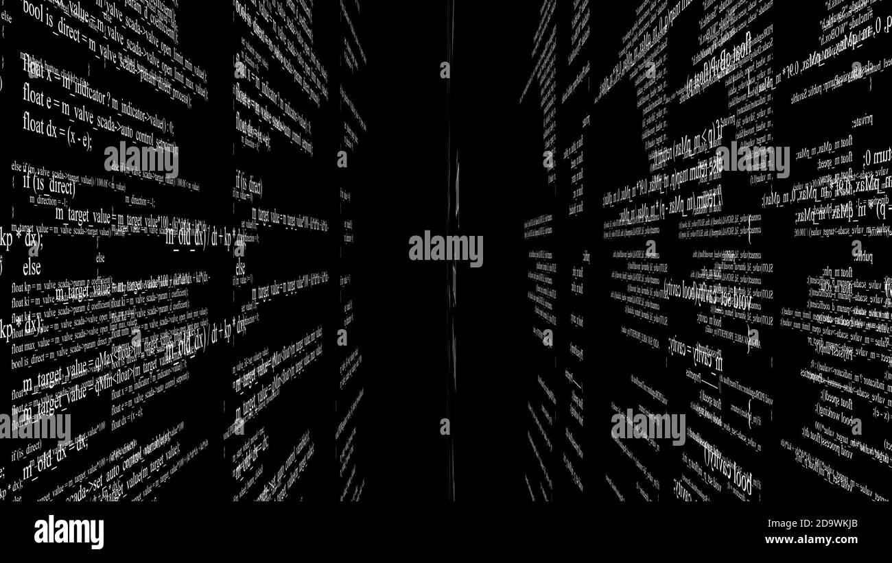 Blocks of program code flying in virtual space Stock Photo - Alamy