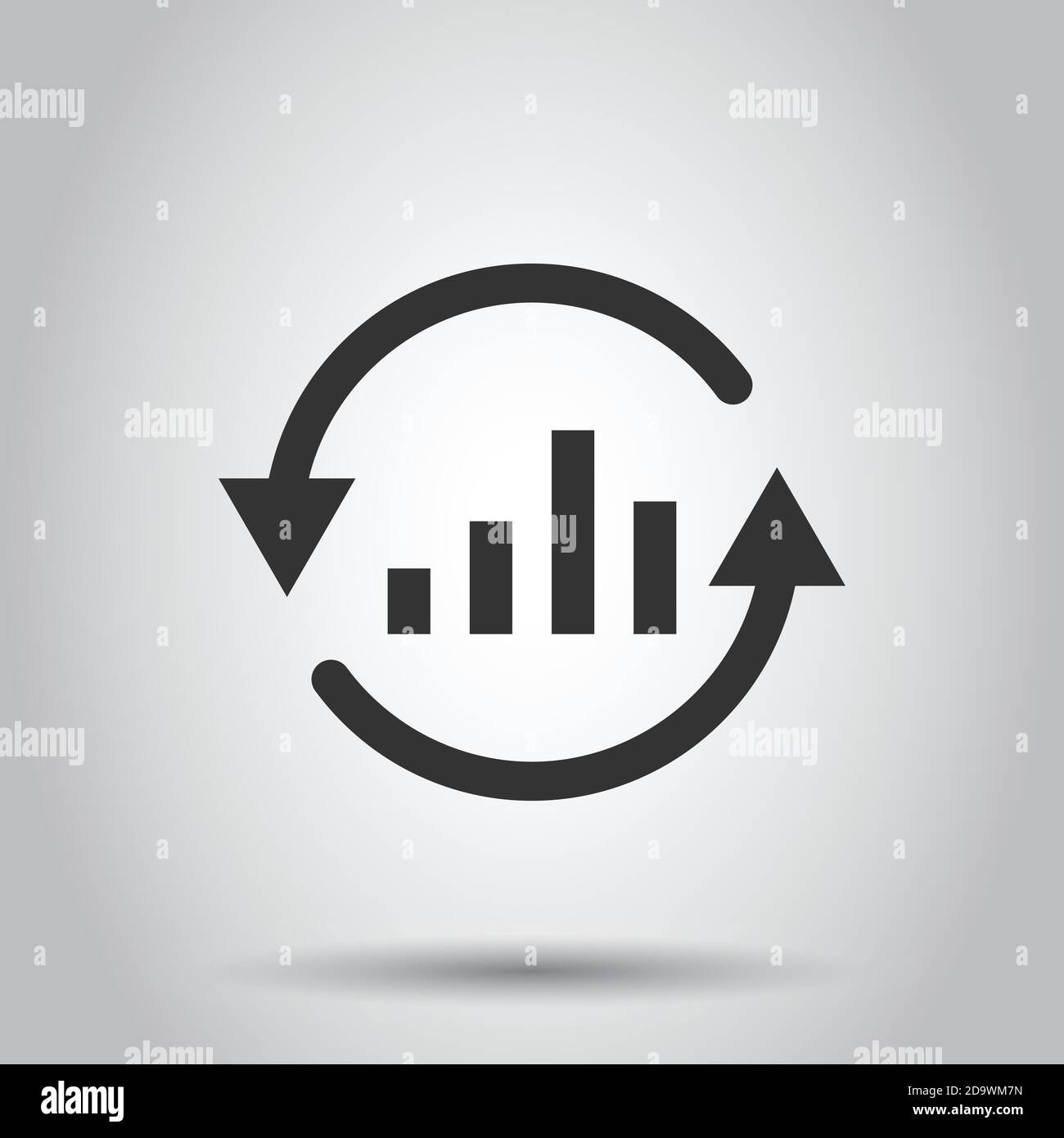 Growing bar graph icon in flat style. Increase arrow vector ...