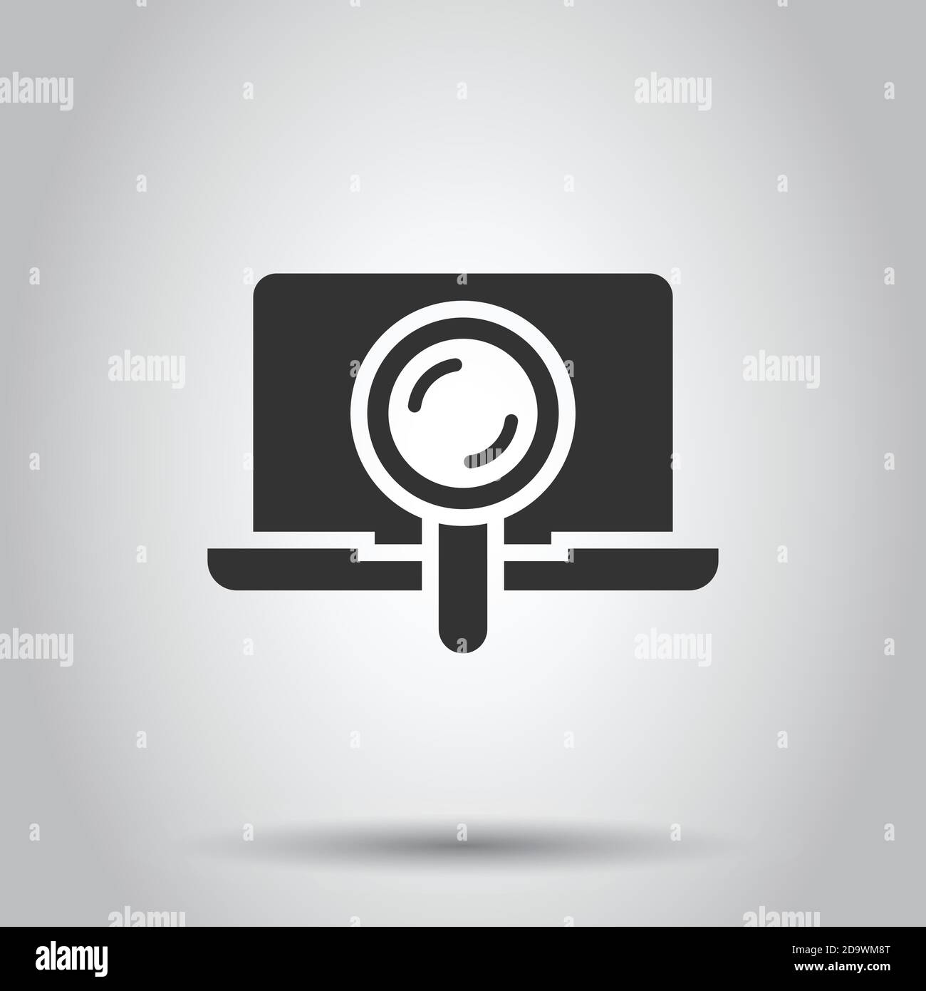 Computer search icon in flat style. Laptop with magnifying glass vector ...