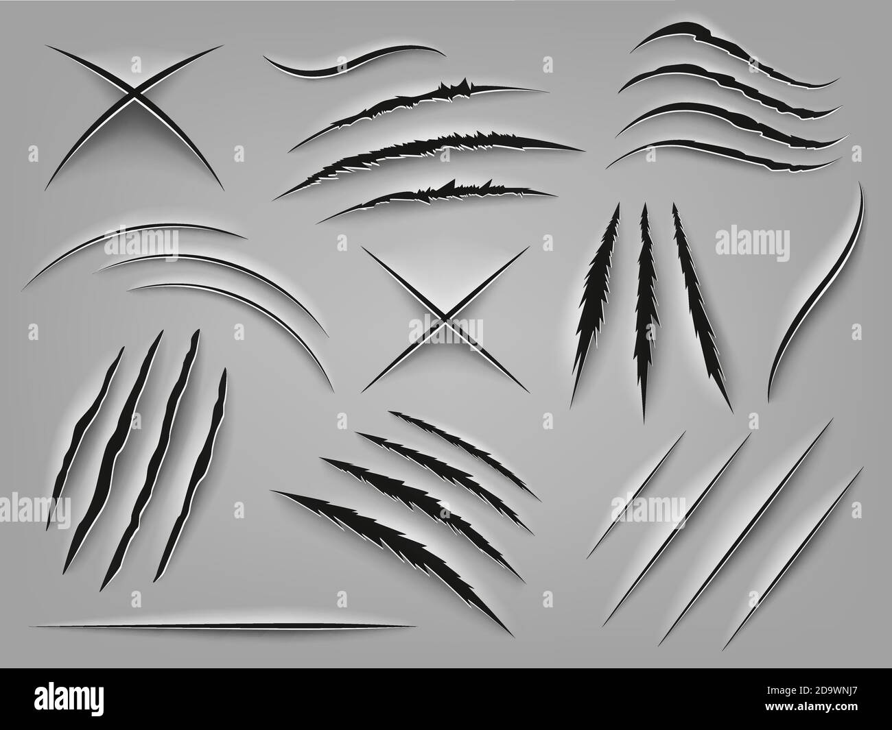 Black claws scratch. Monster, beast bite. Fight scar. (Full Vector) vector  de Stock