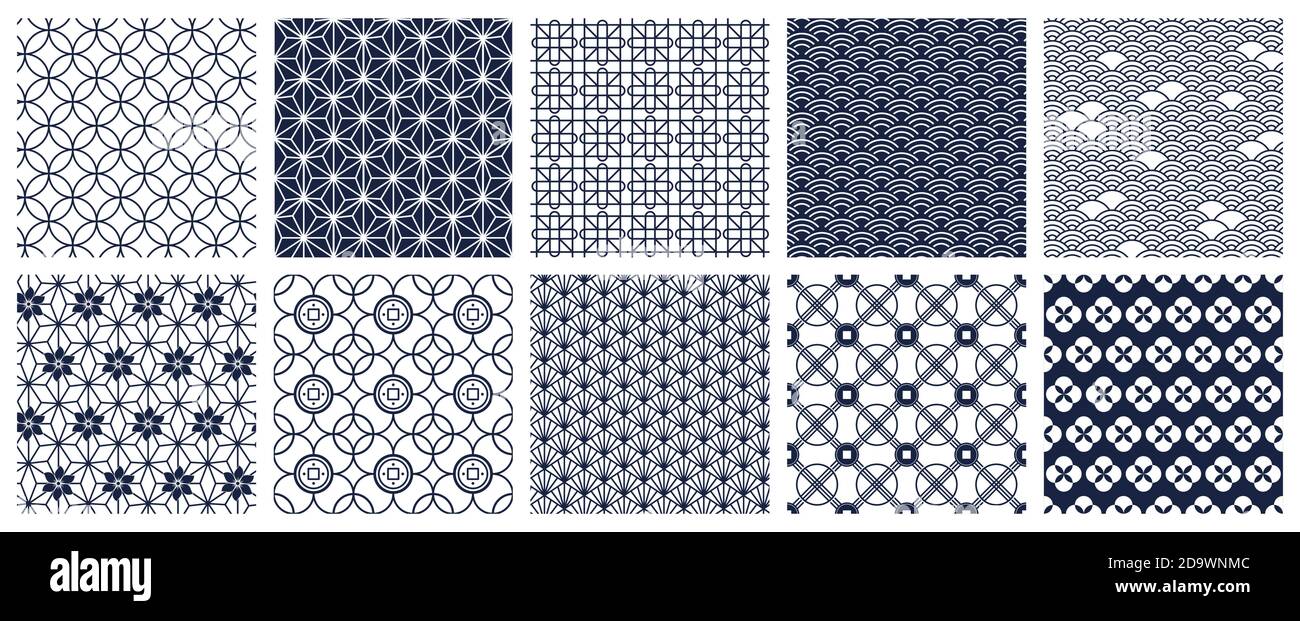 Japanese geometric patterns. Seamless oriental decorative backdrops,  geometric ornamental pattern. Traditional asian motifs vector background  set Stock Vector Image & Art - Alamy