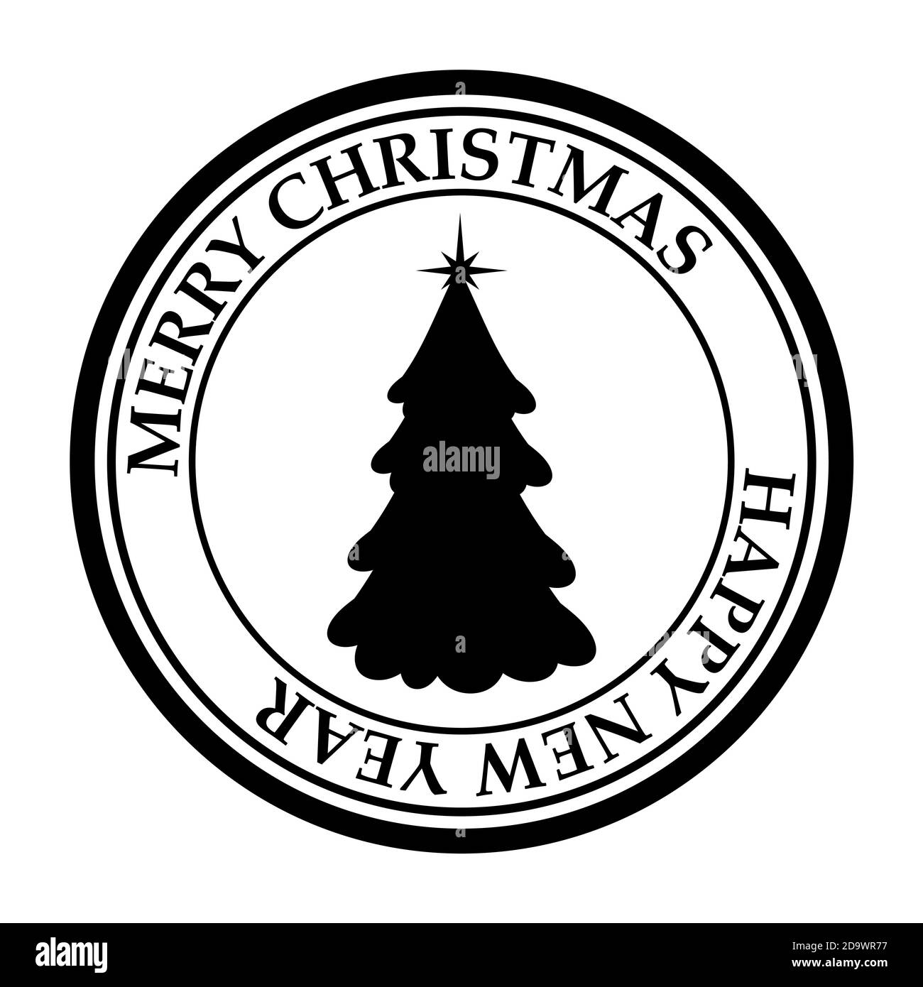 Merry Christmasand Happy New Year post stamp Xmas tree icon isolated on white vector Stock Vector