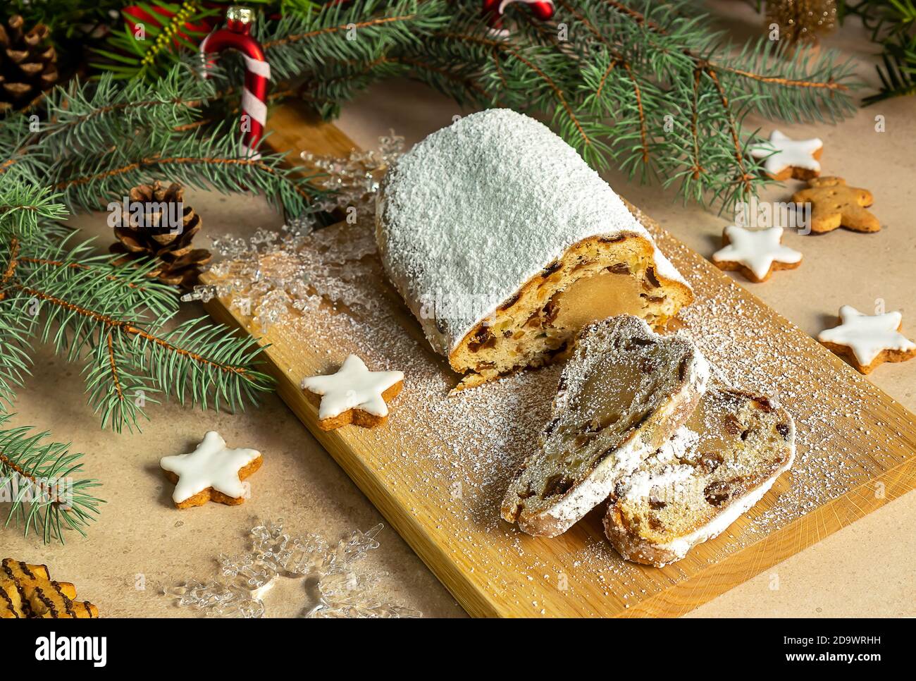 Traditional German Christmas cake - Marzipan Stollen Stock Photo - Alamy