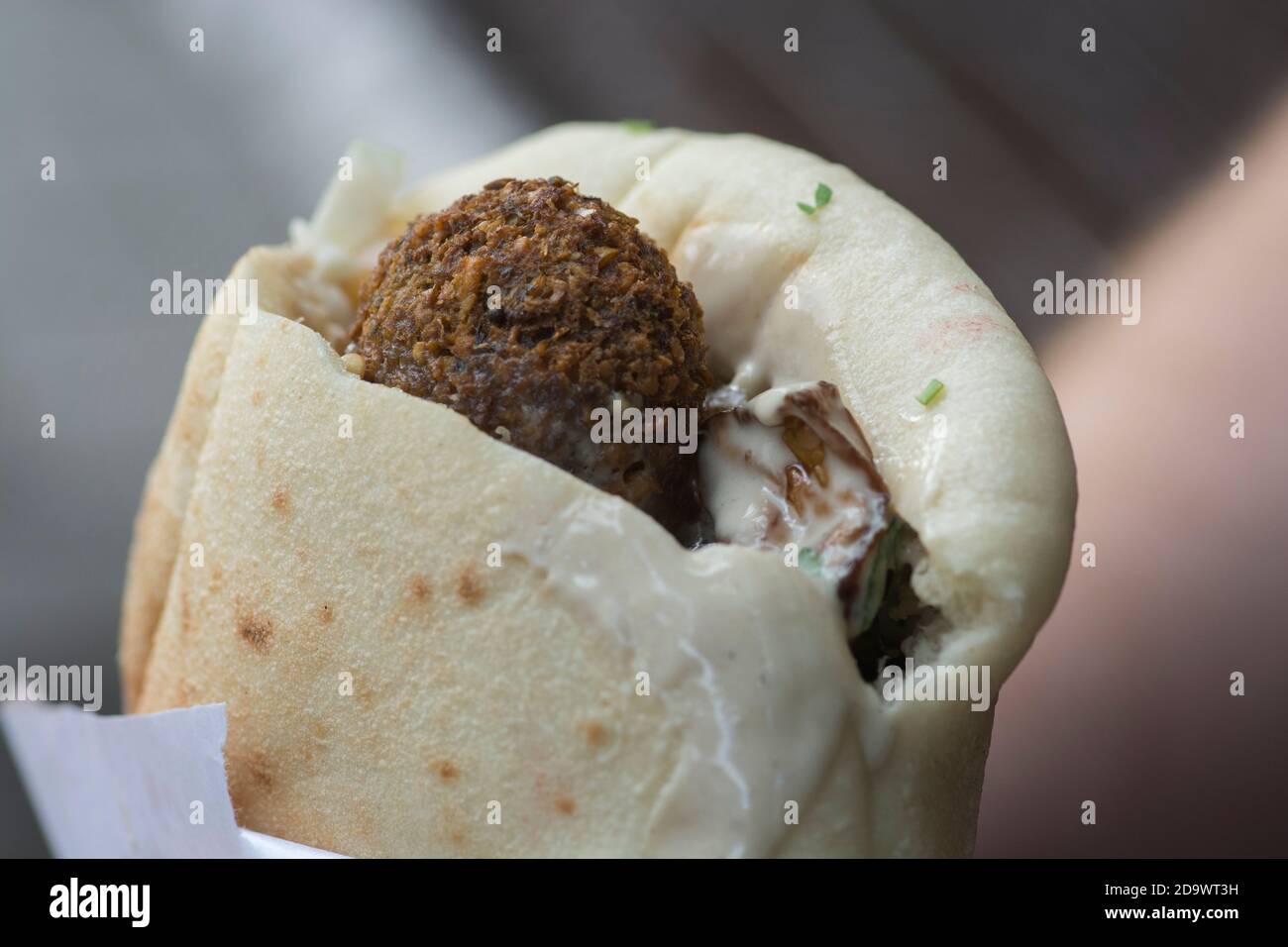 Close up view of a Pita bread with Falafel, a typical middle eastern