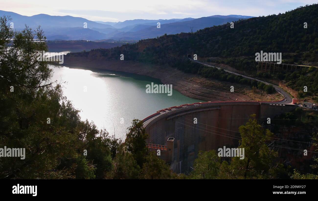 Reservoir Bin el Ouidane Dam, a major source of irrigation and energy (hydroelectric power), located south of Beni Mellal, Morocco, Africa. Stock Photo