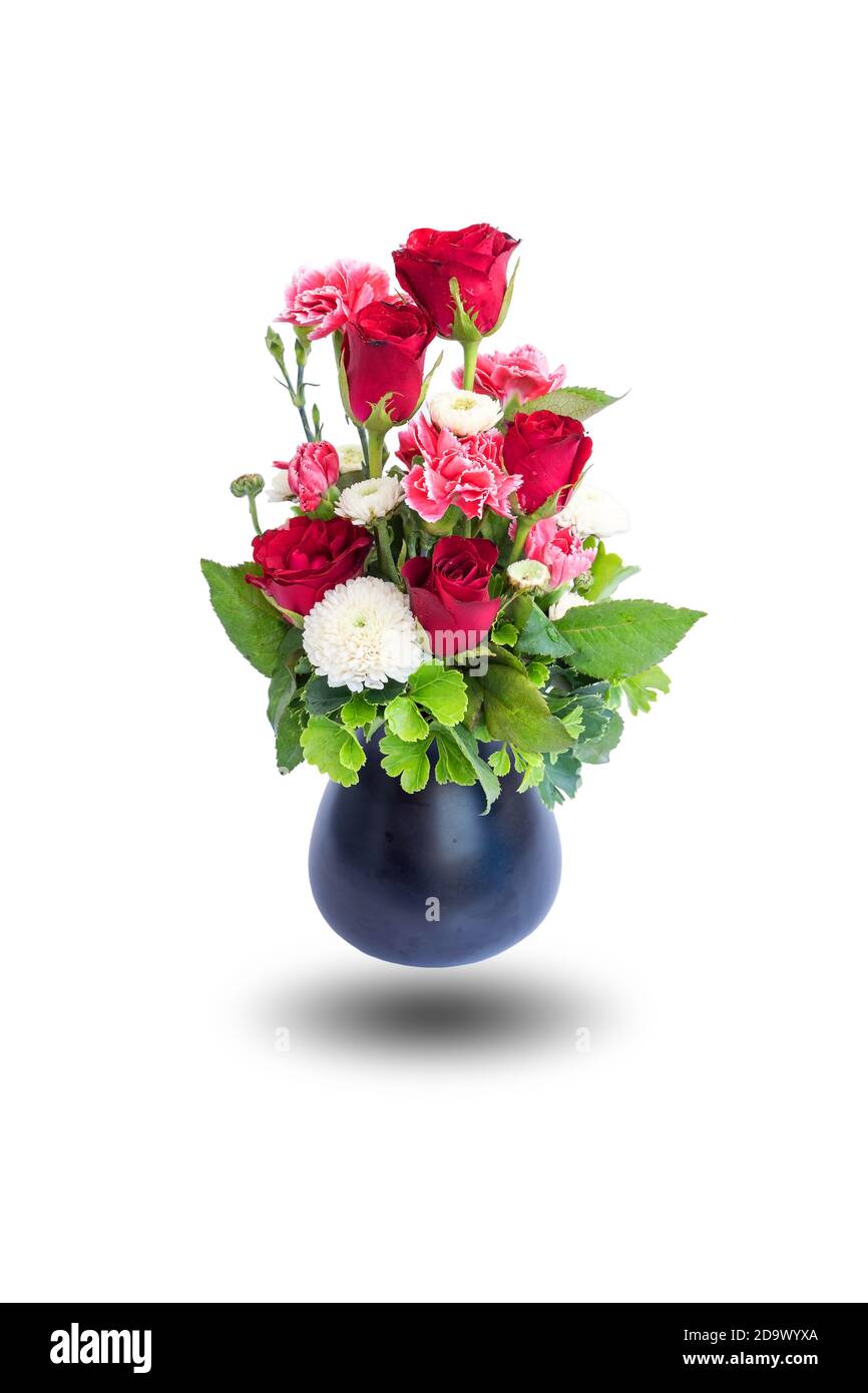 Roses in ceramic vase isolated on white background Stock Photo - Alamy