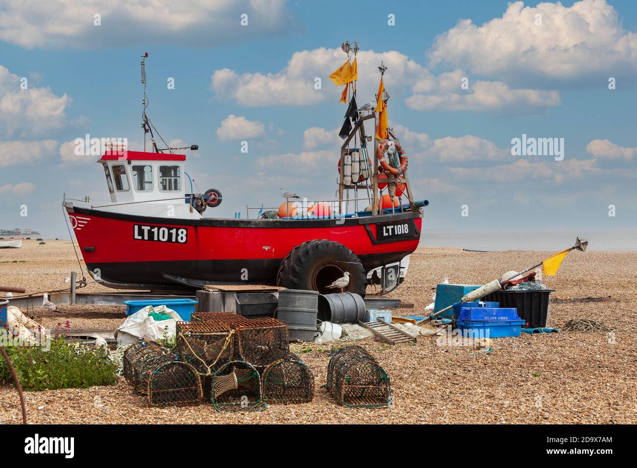 view of Aldeburgh seafront shingle beach and fishing boats aldeburgh suffolk uk Stock Photo