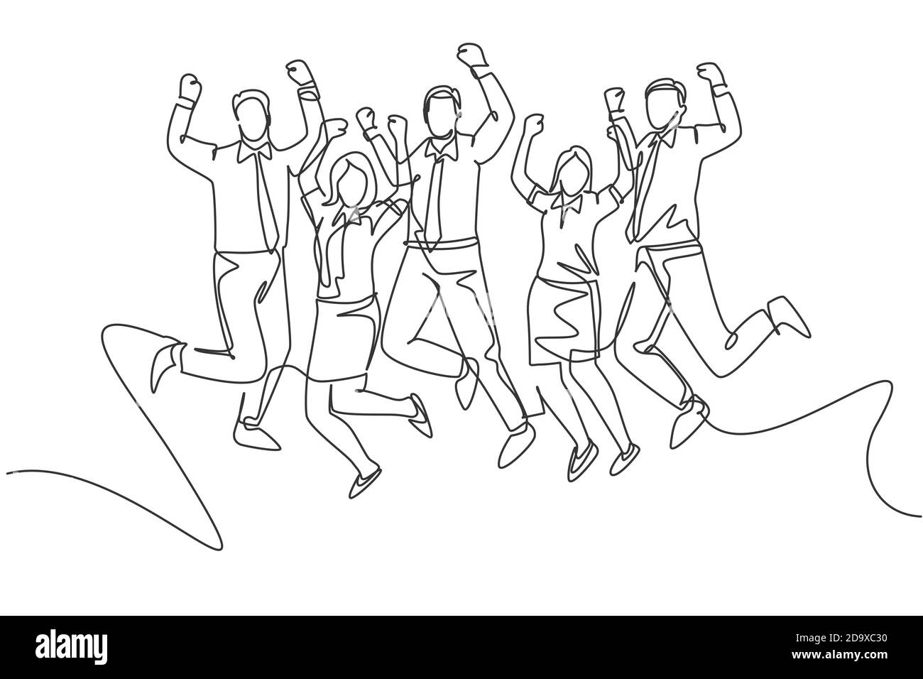 Single continuous line drawing of young happy male and female workers ...