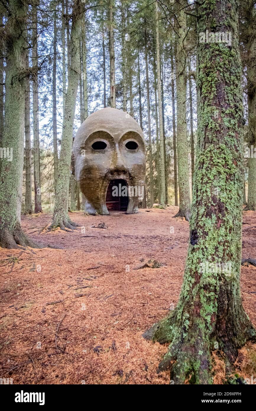 The Silvas Capitalis, wooden head sculpture, Kielder, Northumberland