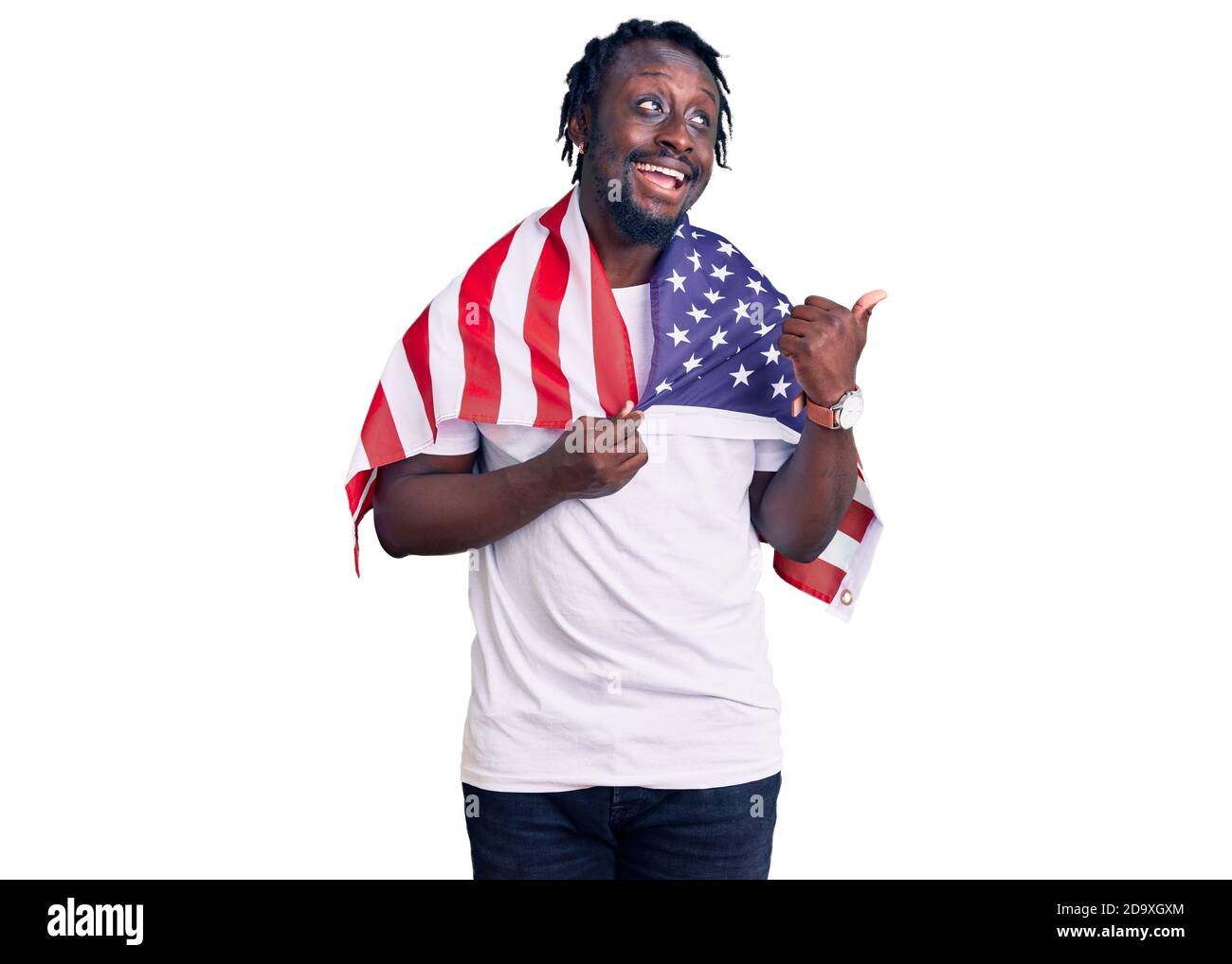 Young african american man with braids wearing united states flag ...