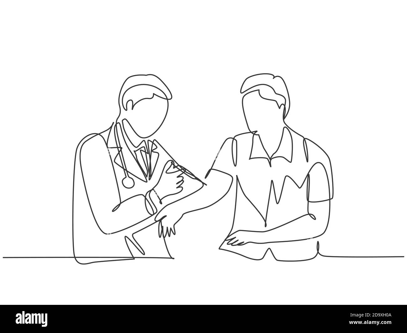 Single continuous line drawing young male doctor giving vaccine injection  to male patient to cure his illness. Medical health care treatment concept  Stock Vector Image & Art - Alamy