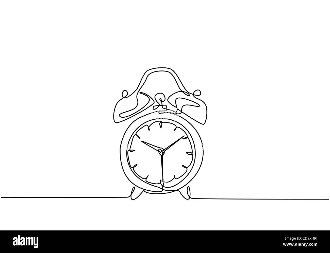 One continuous line drawing of classic analog desk alarm clock with big