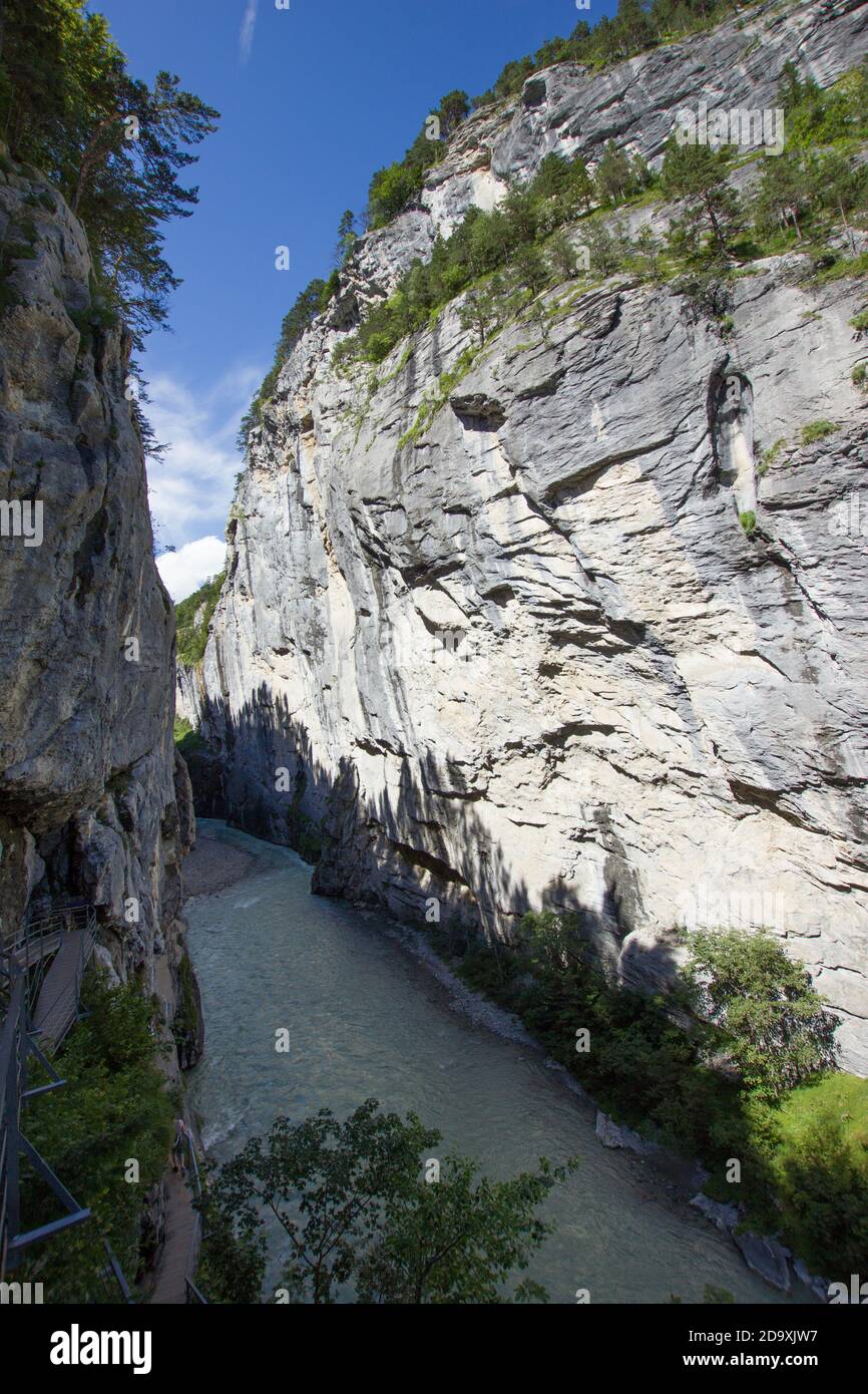 Impressive valley of the river aare in the beautiful swiss alps Stock ...