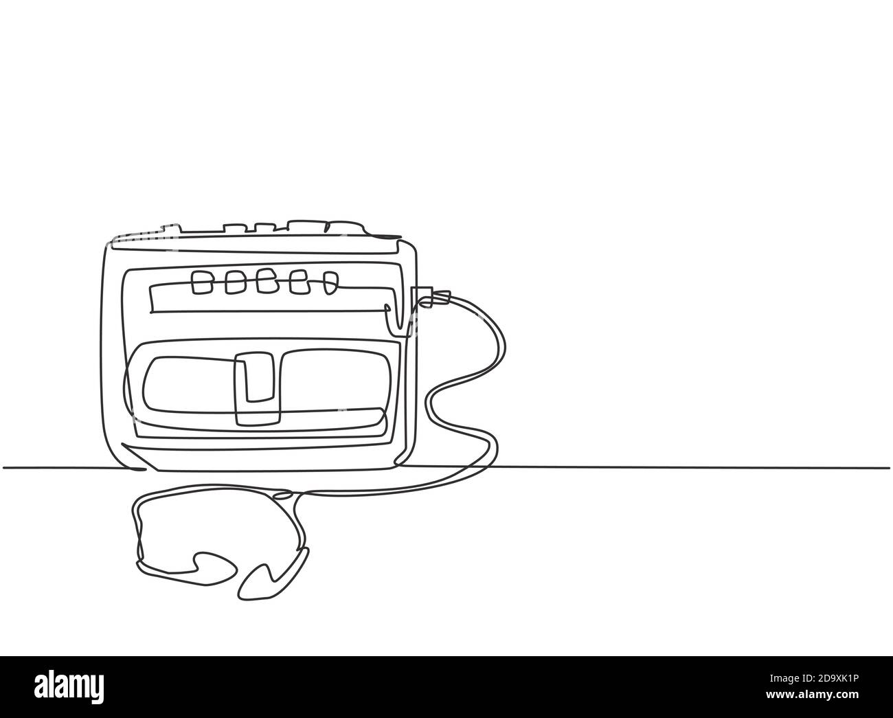 One single line drawing of retro old classic portable radio tape with