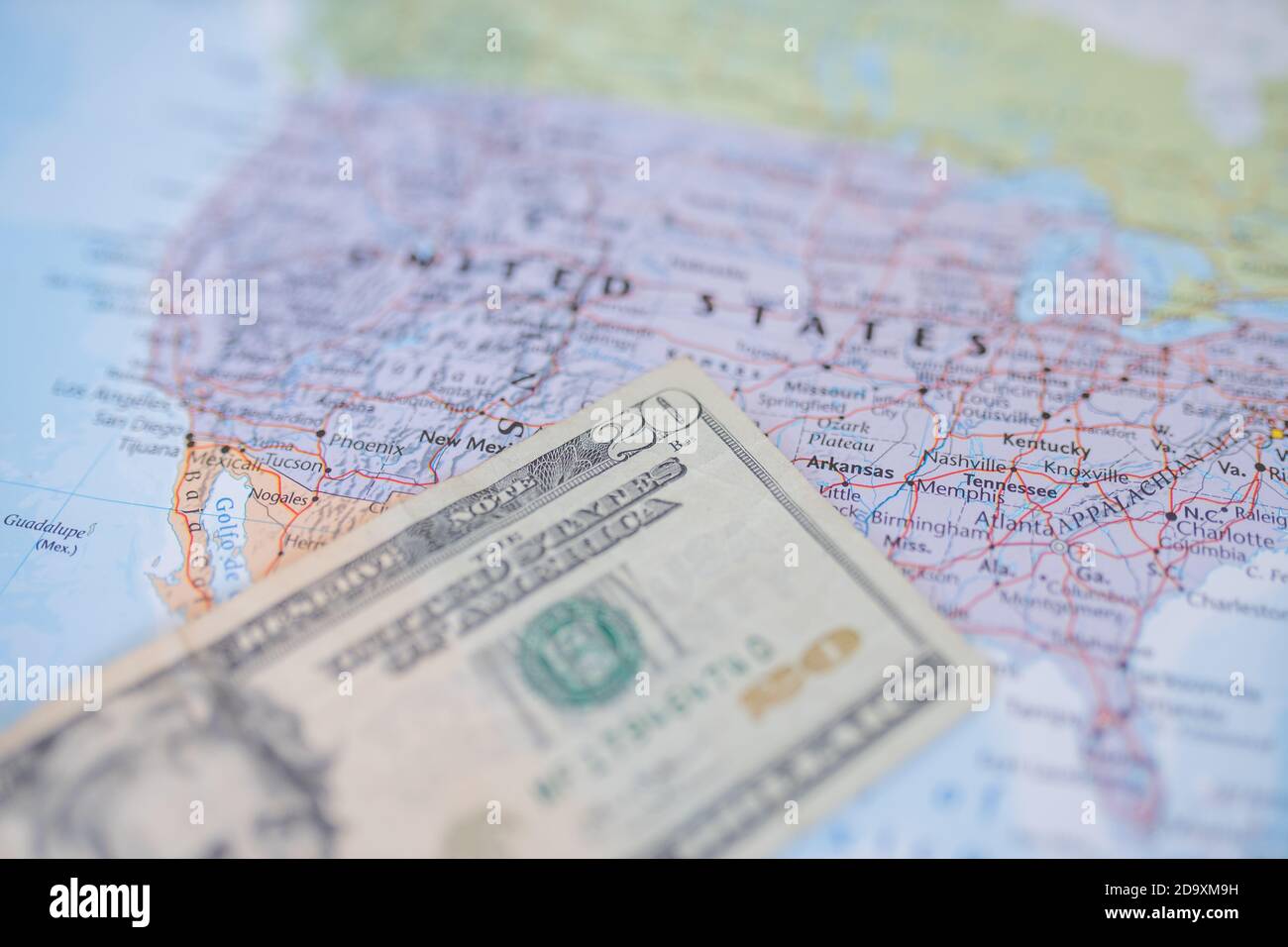 The United States of America on a Map with a Twenty-Dollar Bill on Top ...