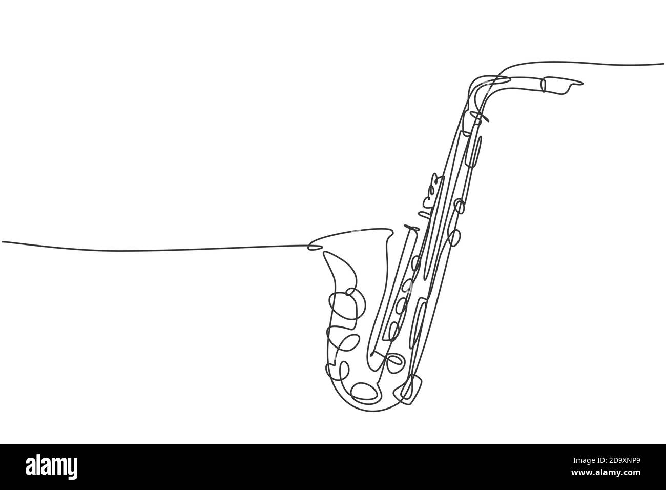 One continuous line drawing of classical saxophone. Wind music instruments concept. Modern
