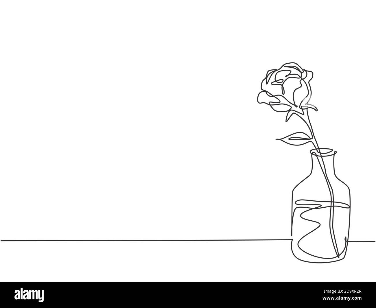 One single line drawing of beautiful fresh romantic rose flower on glass  vase. Trendy greeting card, invitation, logo, banner, poster concept Stock  Vector Image & Art - Alamy