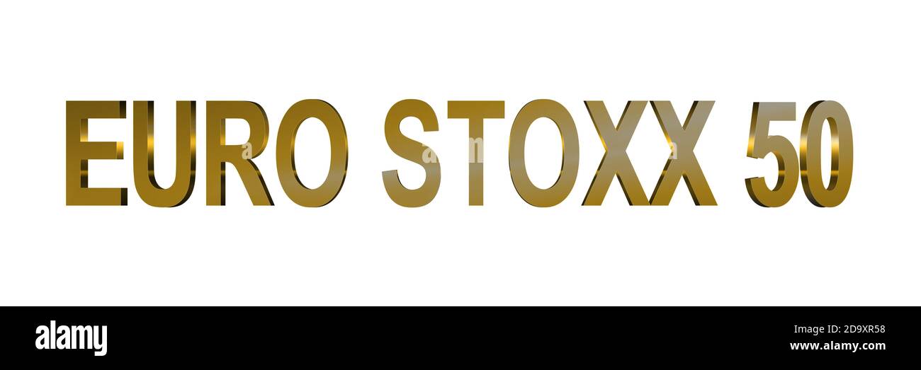 3D Euro Stoxx 50 text gold isolated on white Stock Photo