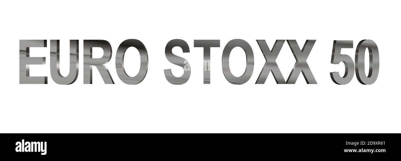 3D Euro Stoxx 50 text chrome isolated on white Stock Photo