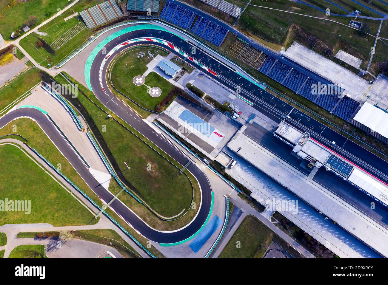 Europe Hungary Mogyorod Hungaroring. Official Forma 1 race track Covid-19 nobody empty. Coronavirus Stock Photo