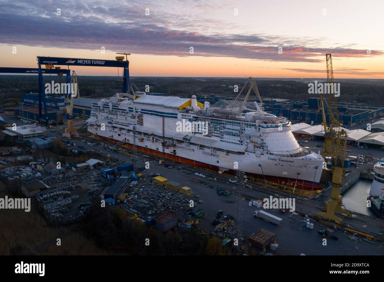 TURKU, FINLAND - 06/11/2020: Costa Toscana cruise vessel being built in Meyer Turku shipyard Stock Photo