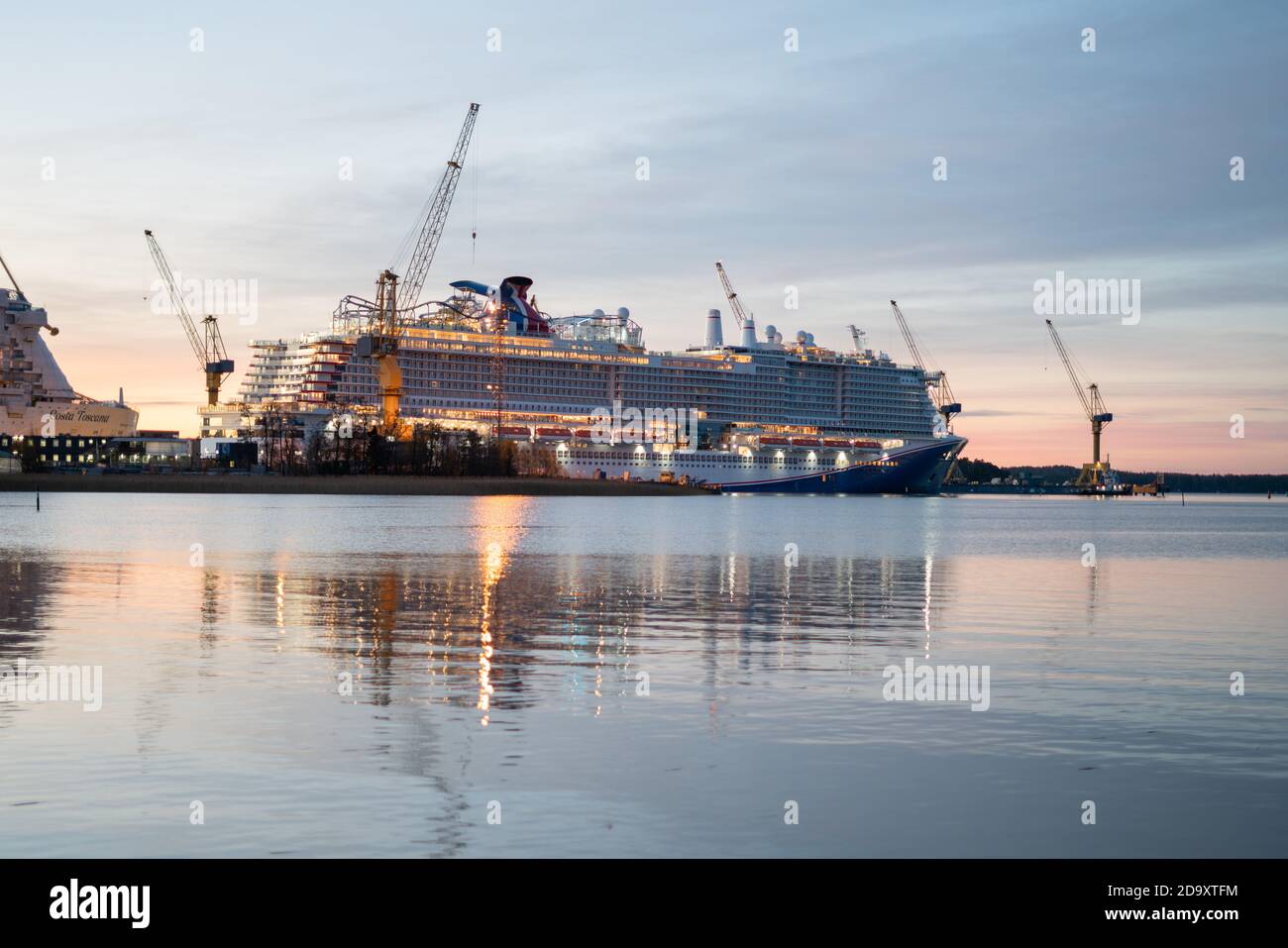 TURKU, FINLAND - 06/11/2020: Mardi Gras Cruise Vessel in Meyer Turku shipyard in morning Stock Photo