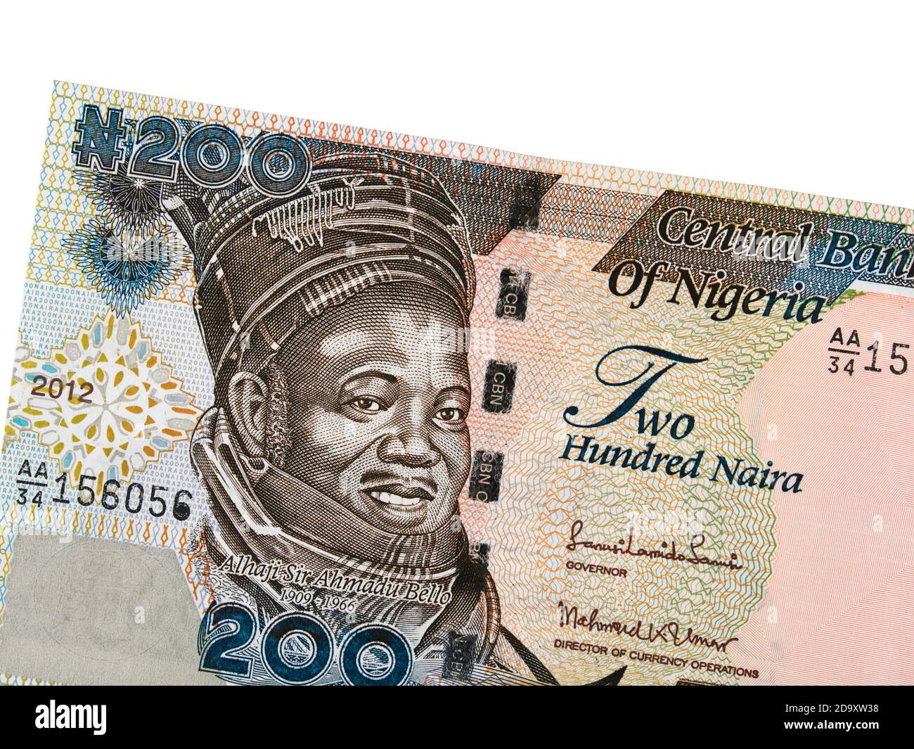 Nigeria 200 naira banknote close up, Nigerian money closeup, isolated