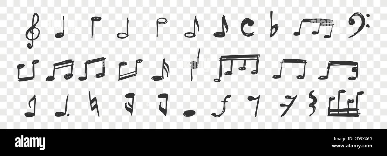 Hand drawn musical notes doodle set collection Stock Vector Image & Art ...