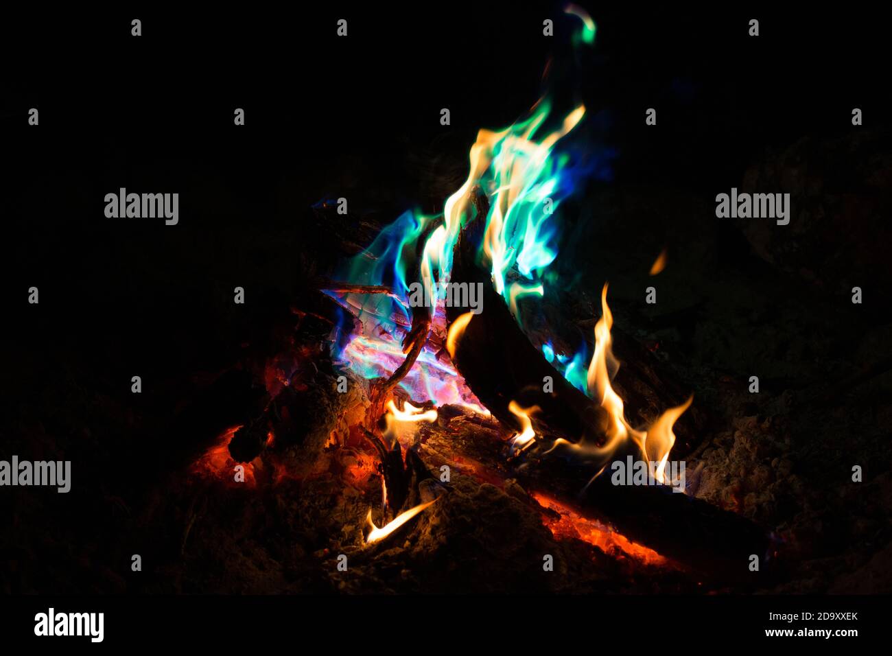 Colored Bonfire Flames in Australia Stock Photo