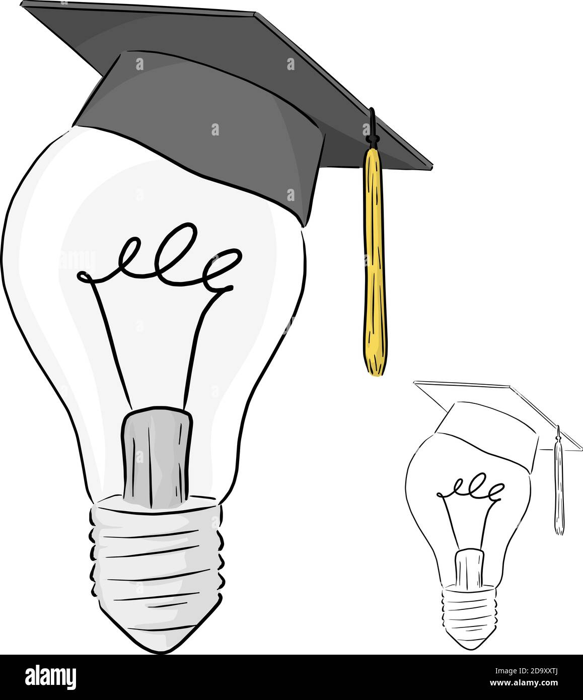 classic light bulb with graduation cap vector illustration sketch doodle  hand drawn with black lines isolated on white background Stock Vector Image  & Art - Alamy
