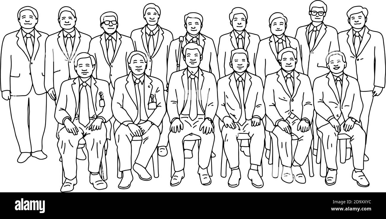 group of businessmen together with teamwork vector illustration sketch doodle hand drawn isolated on white background Stock Vector