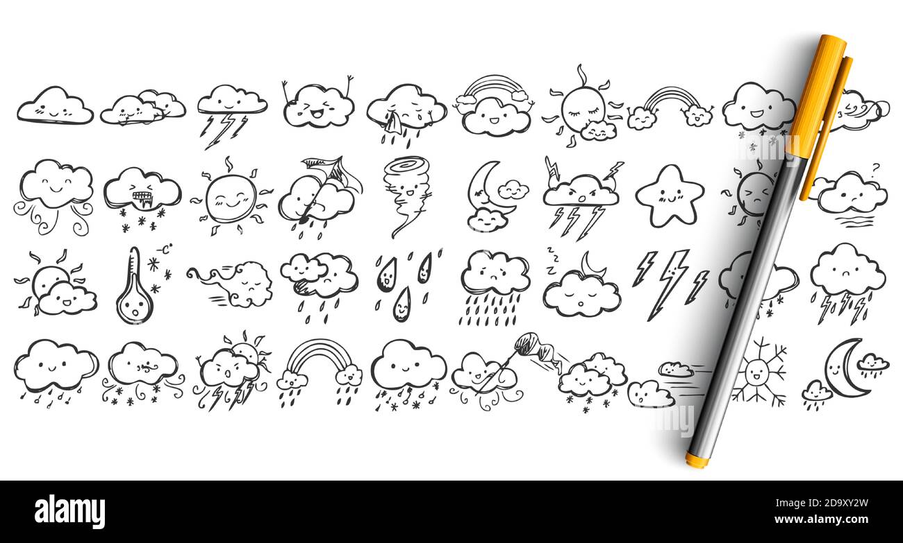 Weather condtitions doodle set Stock Vector